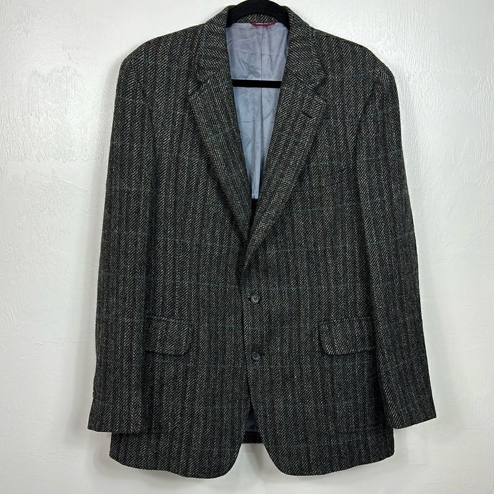 Jos A Bank Vintage Gray Herringbone Tweed Shetland Made Blazer Size L